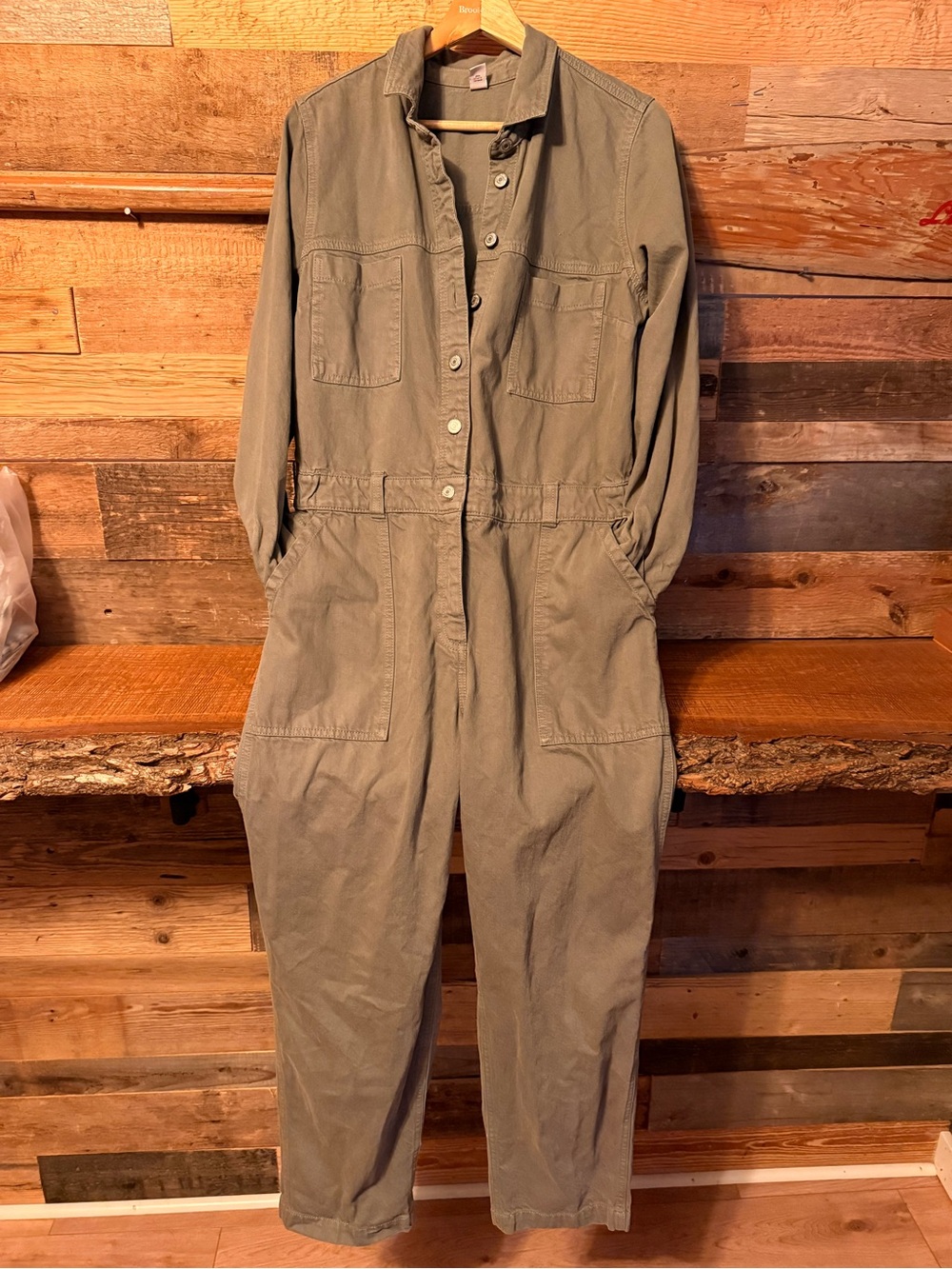 Old Navy Olive Green Cotton Utility Jumpsuit